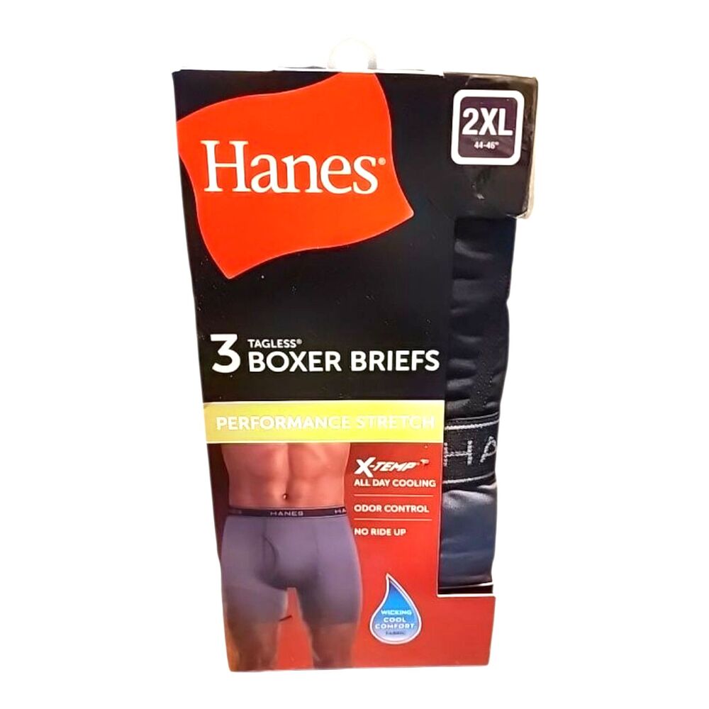 Hanes 3 Pairs Men’s 2XL Boxer Briefs Performance Stretch X Temp Cooling New